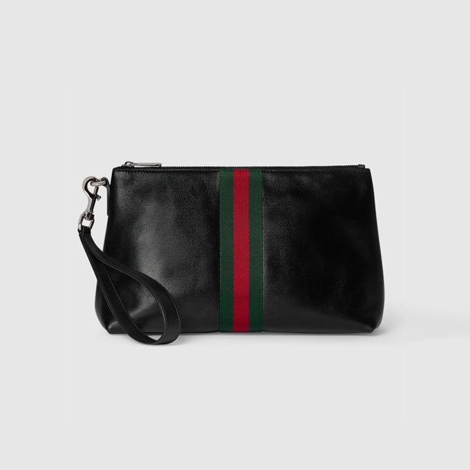 gucci web trademark medium gg canvas wristlet pouch bag #867337